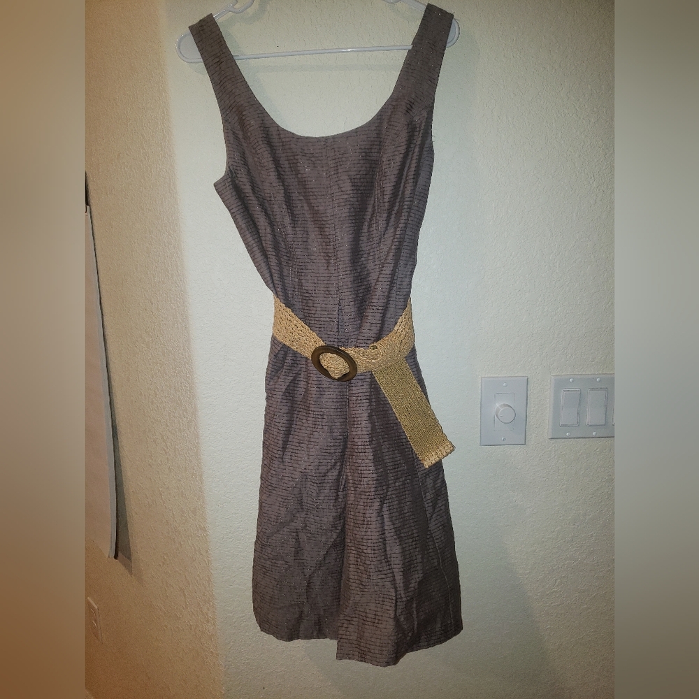 Nine WEST Elegant Brown Sleeveless Dress with Tan Belt